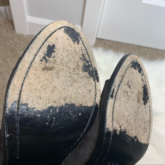 Rag & Bone Black Suede Leather Wyatt Peep Toe Heeled Booties Size 41 - Picture 9 of 9